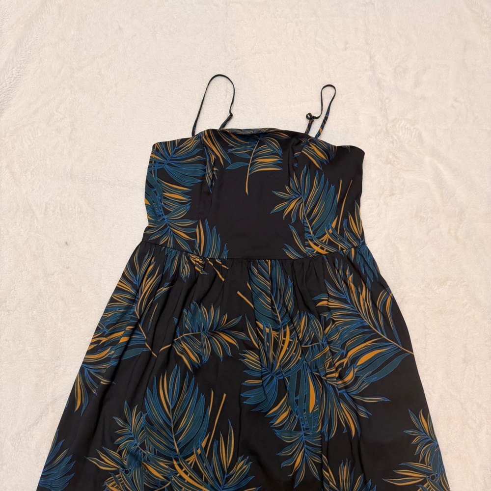 Goodthreads Georgette Smock-Back Cami Maxi Navy Dress Tropical Palm Size XL - Picture 2 of 7